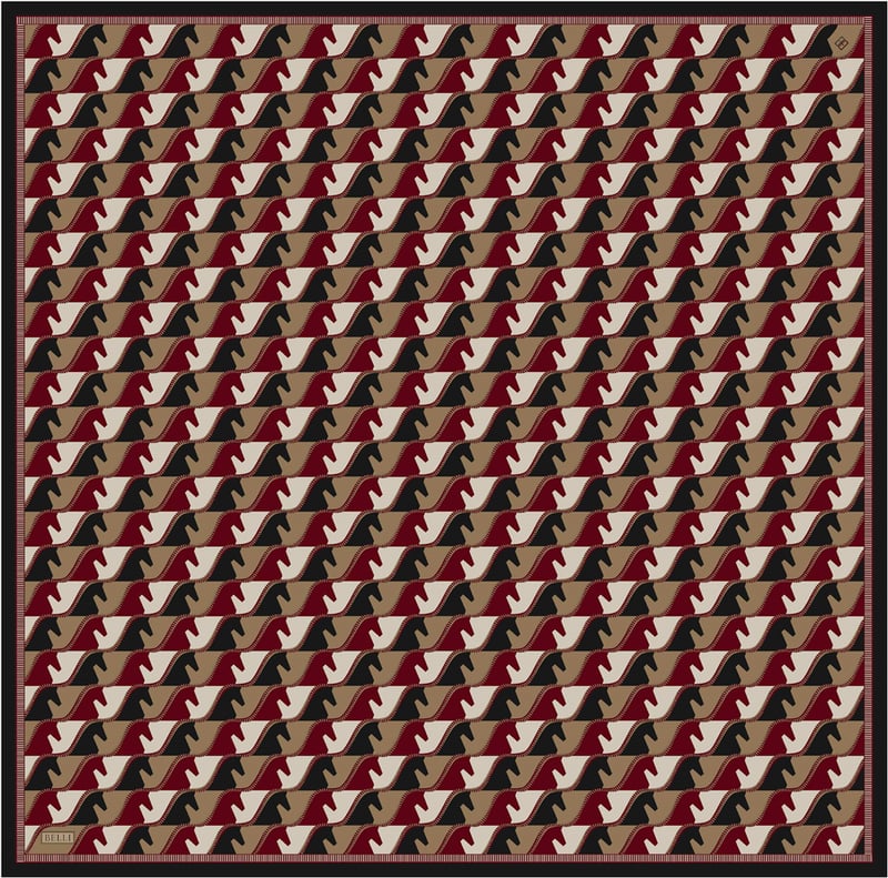 Kırmızı Geometrik Desen %100 Twill İpek Eşarp 4406-06