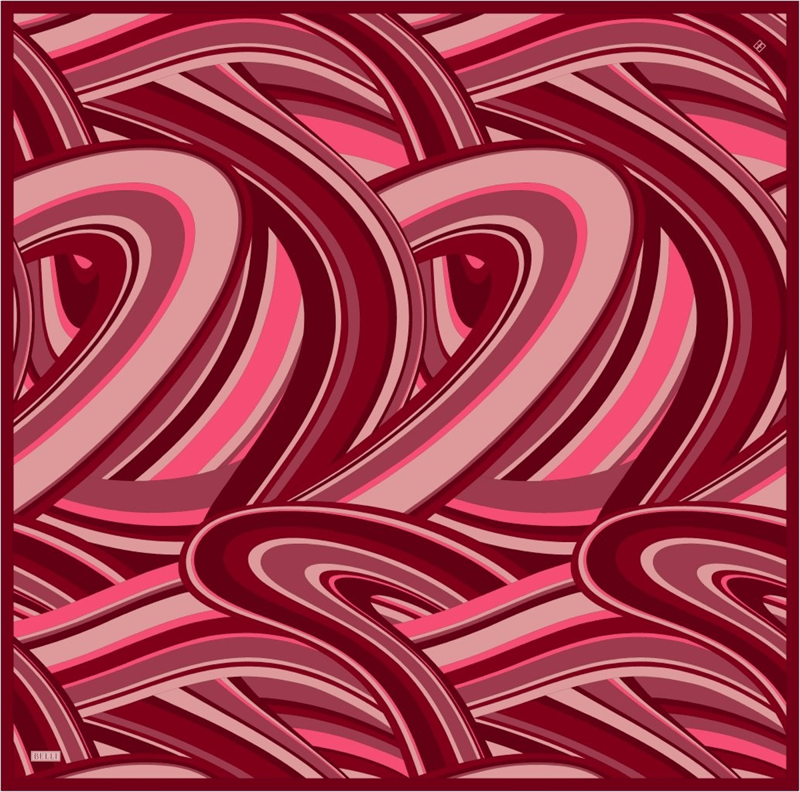 Kırmızı Geometrik Desen %100 Twill İpek Eşarp 4311-06