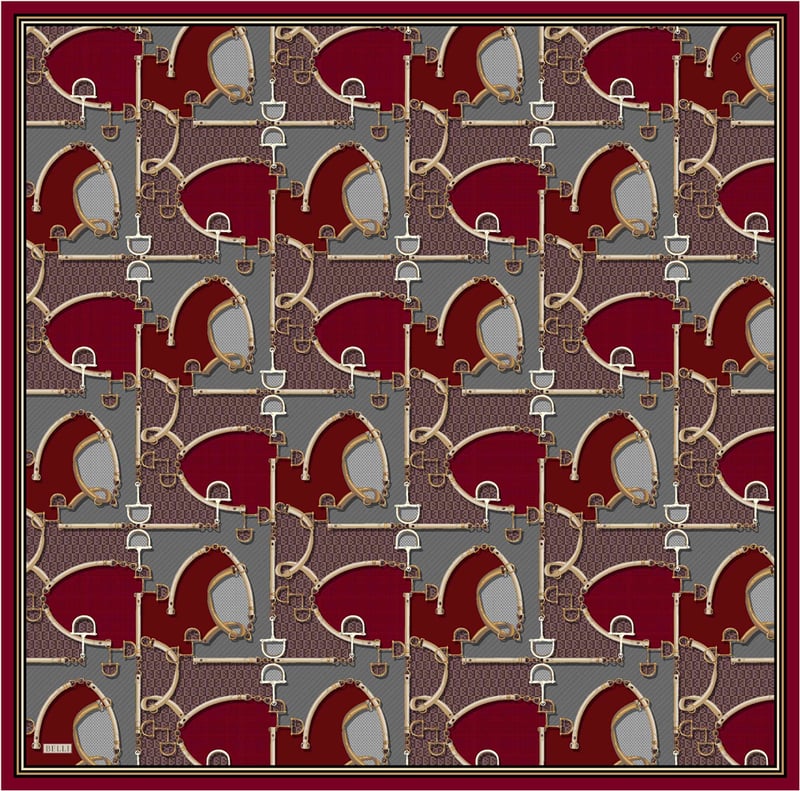 Kırmızı Geometrik Desen %100 Twill İpek Eşarp 4400-31