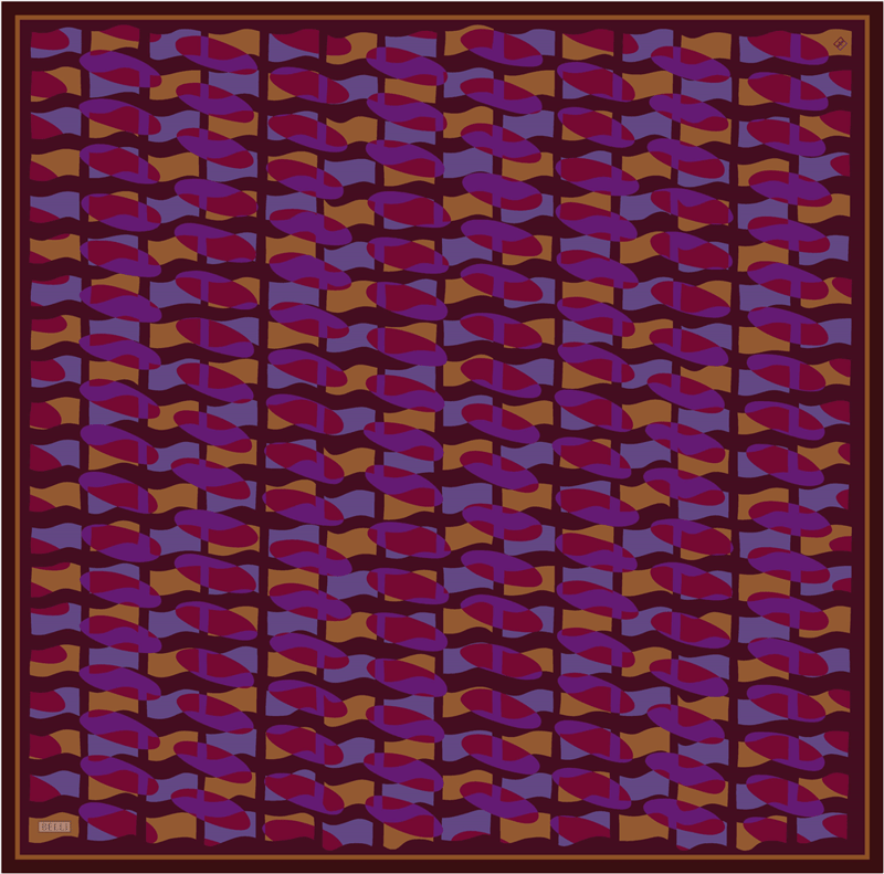 Kırmızı Geometrik Desen %100 Twill İpek Eşarp 4420-01