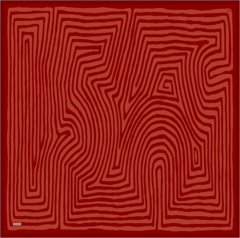 Kırmızı Geometrik Desen %100 Twill İpek Eşarp 4325-03