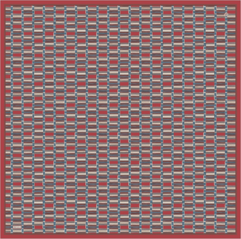 Kırmızı Geometrik Desen %100 Twill İpek Eşarp 4302-83