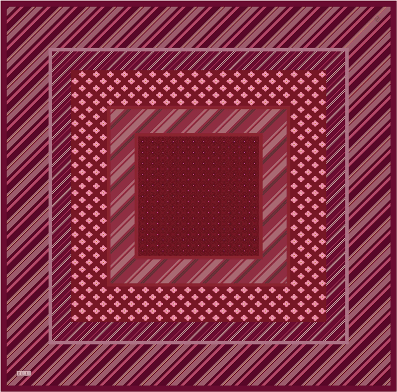 Kırmızı Geometrik Desen %100 Twill İpek Eşarp 4423-53