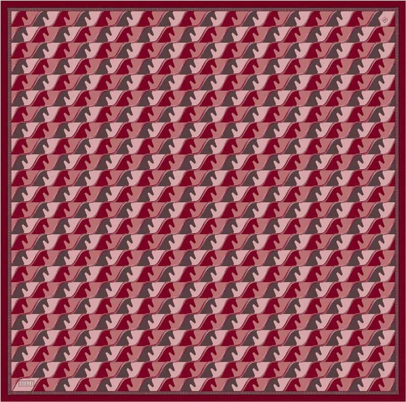 Kırmızı Geometrik Desen %100 Twill İpek Eşarp 4406-33