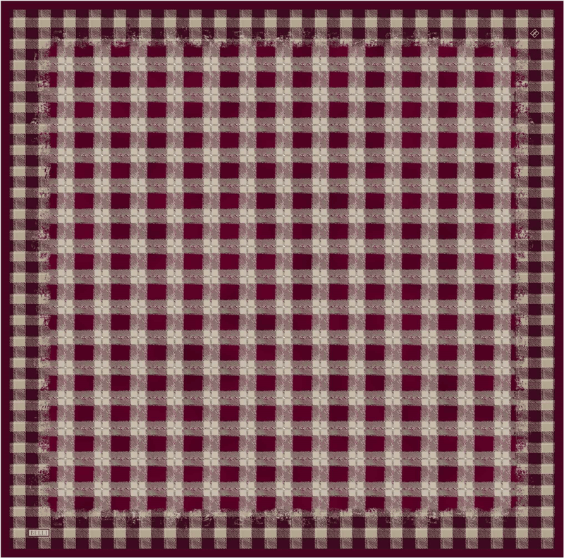 Kırmızı Geometrik Desen %100 Twill İpek Eşarp 4421-32