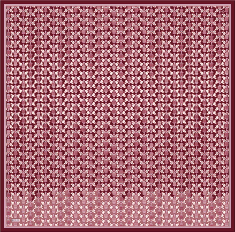 Kırmızı Geometrik Desen %100 Twill İpek Eşarp 4403-52