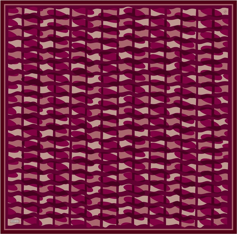 Kırmızı Geometrik Desen %100 Twill İpek Eşarp 4420-81
