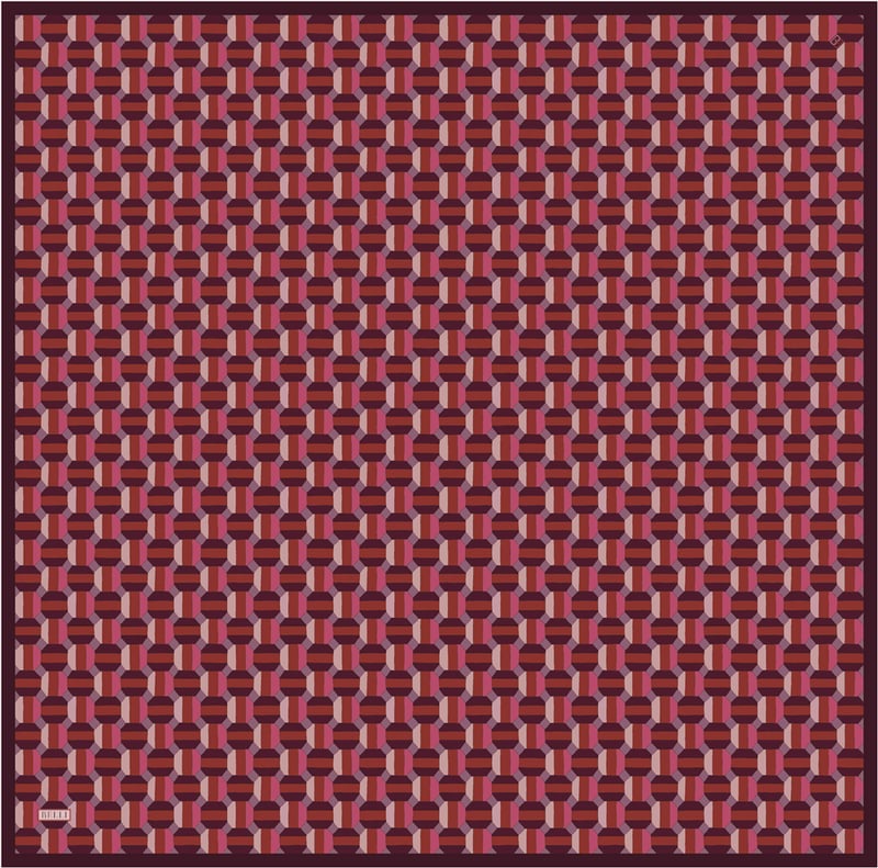 Kırmızı Geometrik Desen %100 Twill İpek Eşarp 4407-36