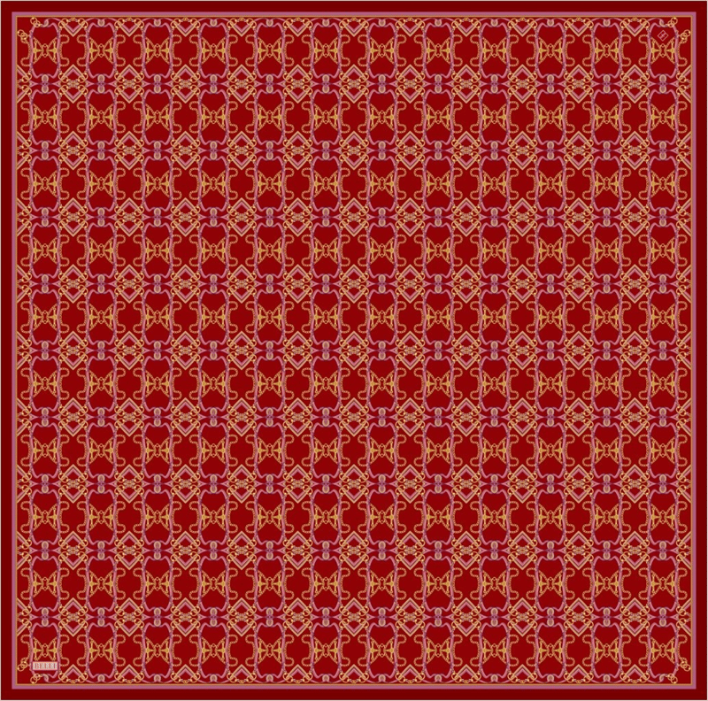 Kırmızı Klasik Desen %100 Twill İpek Eşarp 4328-01