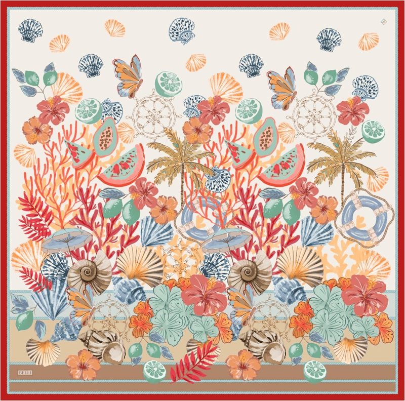 Kırmızı Obje Desen %100 Twill İpek Eşarp 4324-03