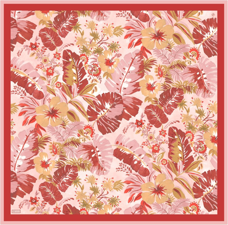 Kırmızı Pembe Çok Renkli Çiçek Desen %100 Twill İpek Eşarp 4323-52