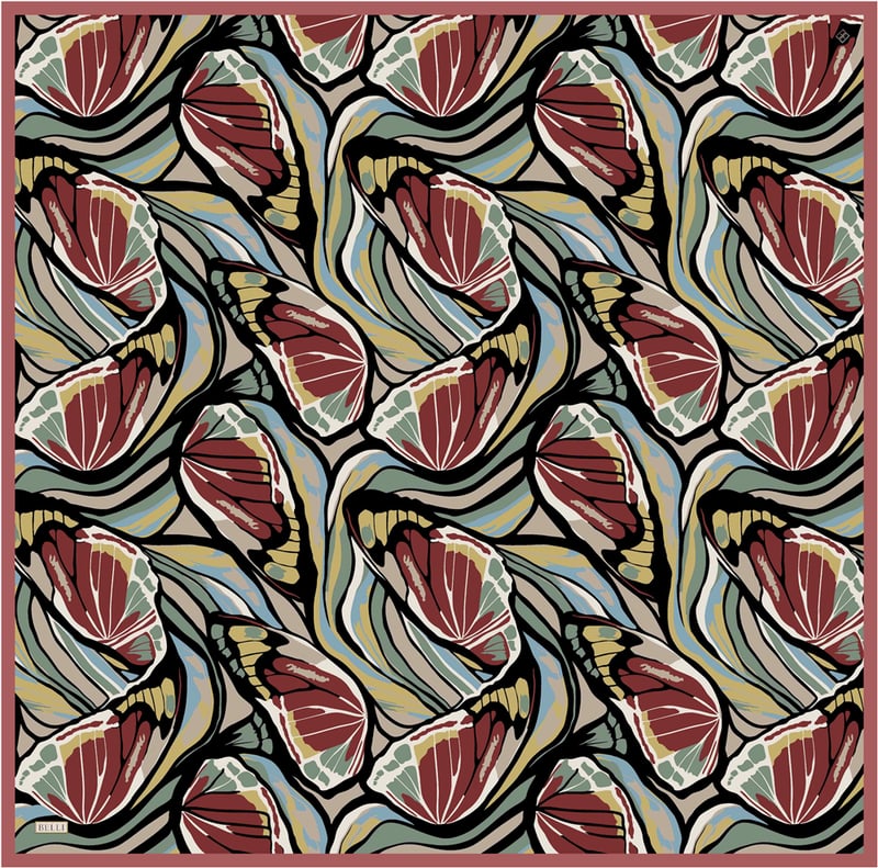 Kırmızı Soyut Desen %100 Twill İpek Eşarp 4417-32