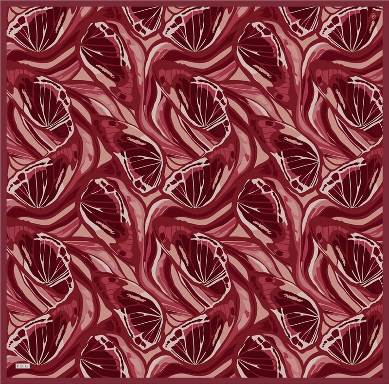 Kırmızı Soyut Desen %100 Twill İpek Eşarp 4417-57