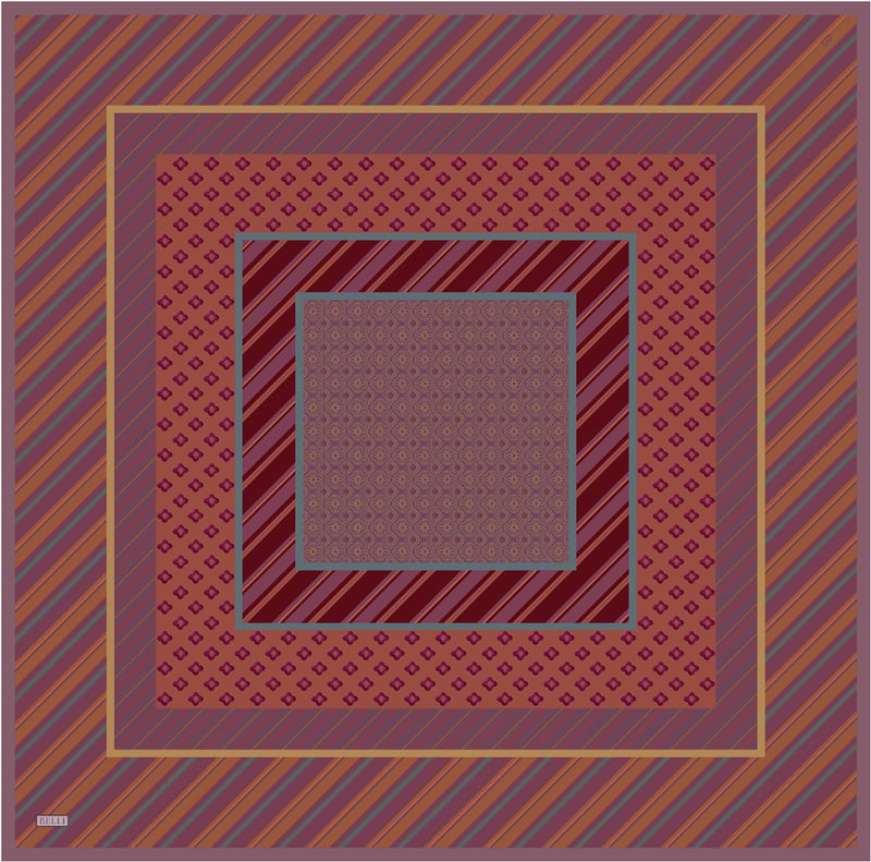 Kırmızı Turuncu Geometrik Desen %100 Twill İpek Eşarp 4423-81