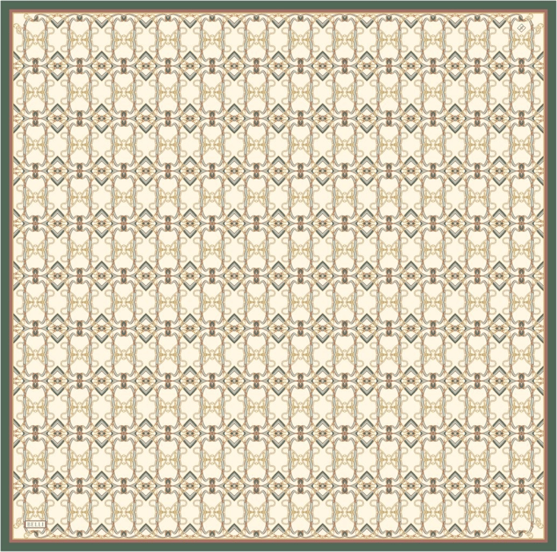 Kum Beji Çok Renkli Klasik Desen %100 Twill İpek Eşarp 4328-81