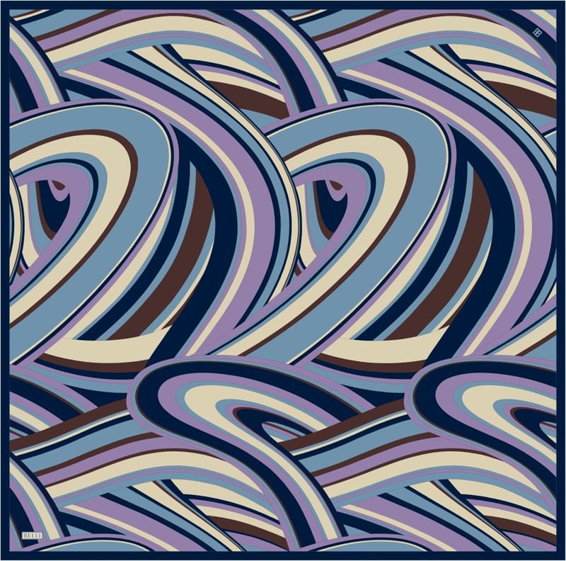 Lacivert Çok Renkli Geometrik Desen %100 Twill İpek Eşarp 4311-85