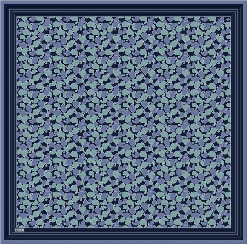Lacivert Etnik Desen %100 Twill İpek Eşarp 4422-82
