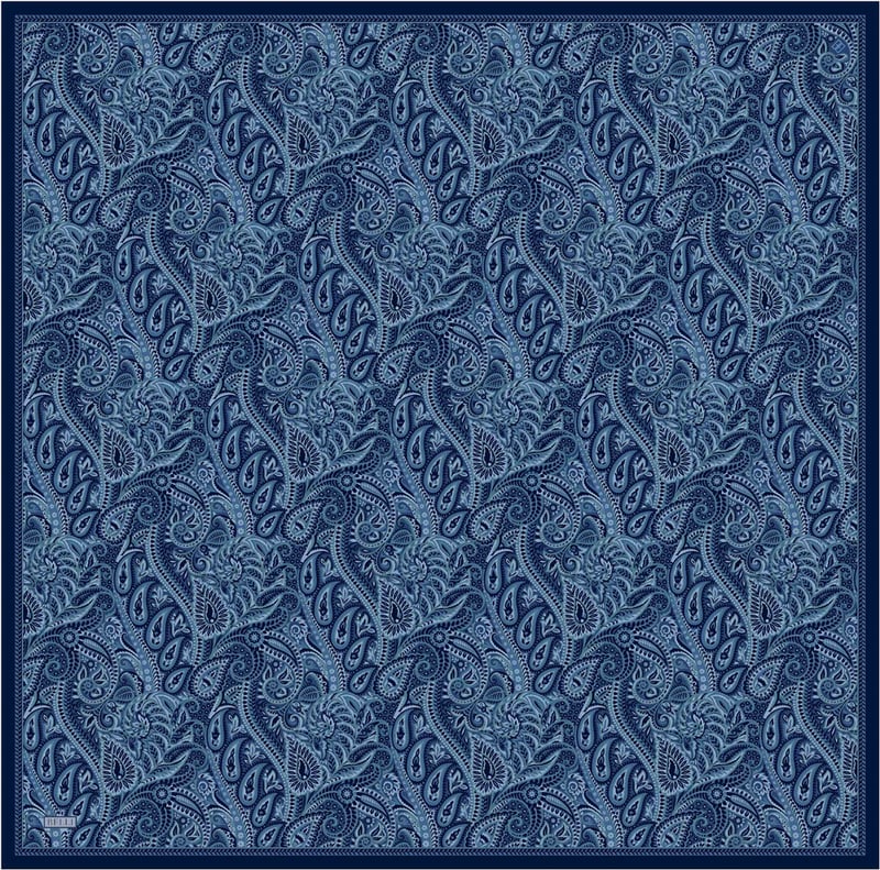 Lacivert Etnik Desen %100 Twill İpek Eşarp 4404-80