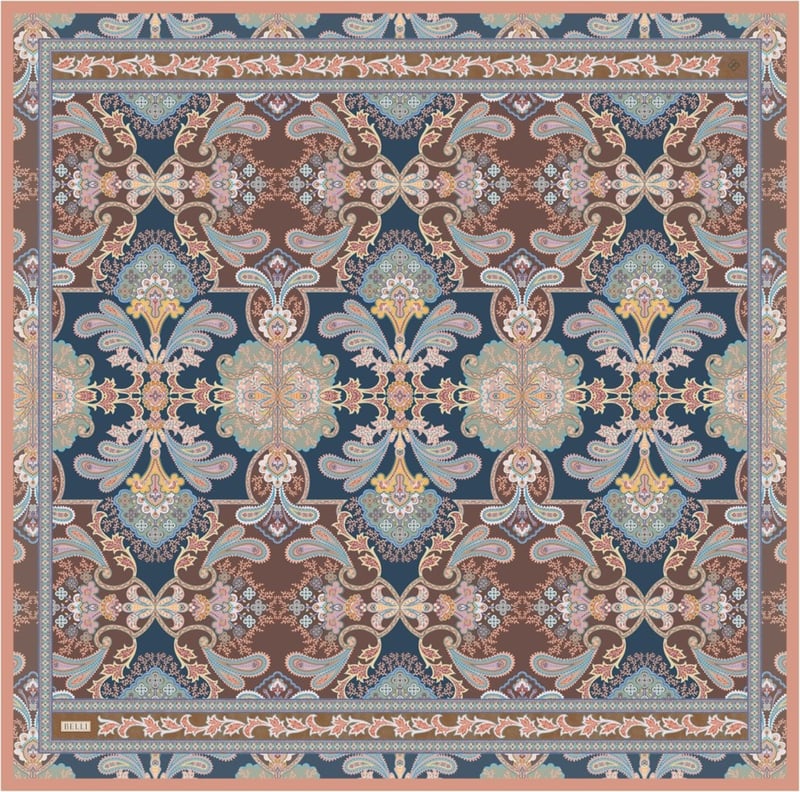 Lacivert Etnik Desen %100 Twill İpek Eşarp 4304-31