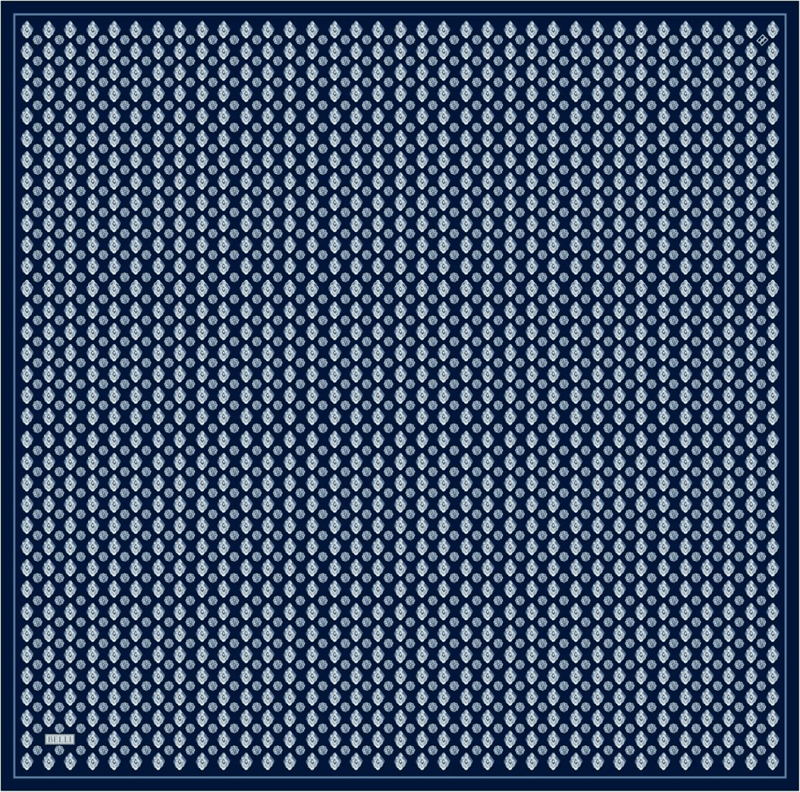 Lacivert Etnik Desen %100 Twill İpek Eşarp 4308-04
