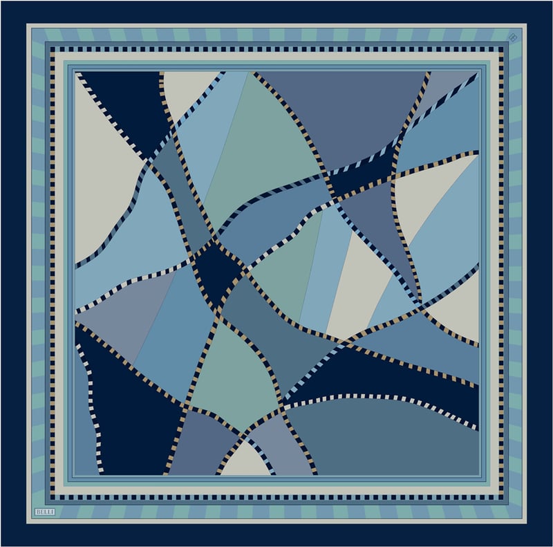 Lacivert Geometrik Desen %100 Twill İpek Eşarp 4419-82