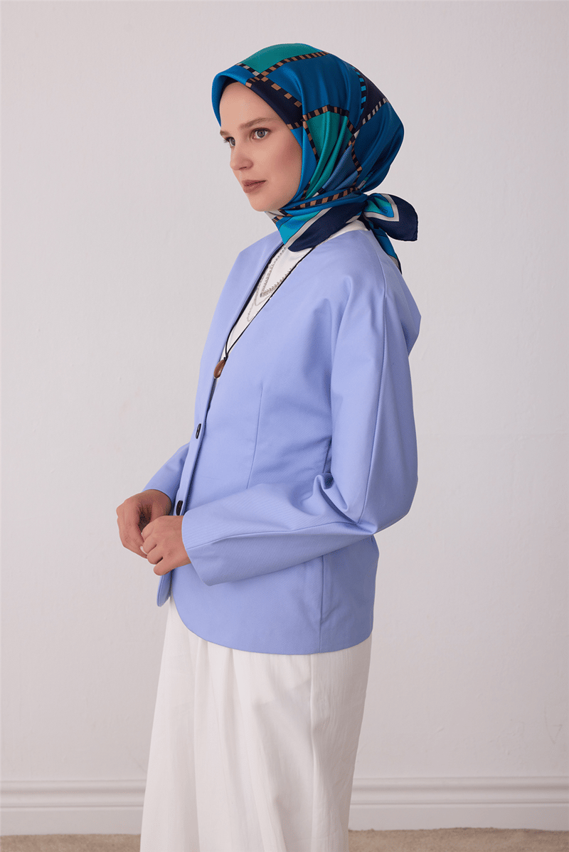 Lacivert Geometrik Desen %100 Twill İpek Eşarp 4419-82