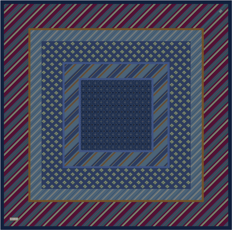 Lacivert Geometrik Desen %100 Twill İpek Eşarp 4423-80
