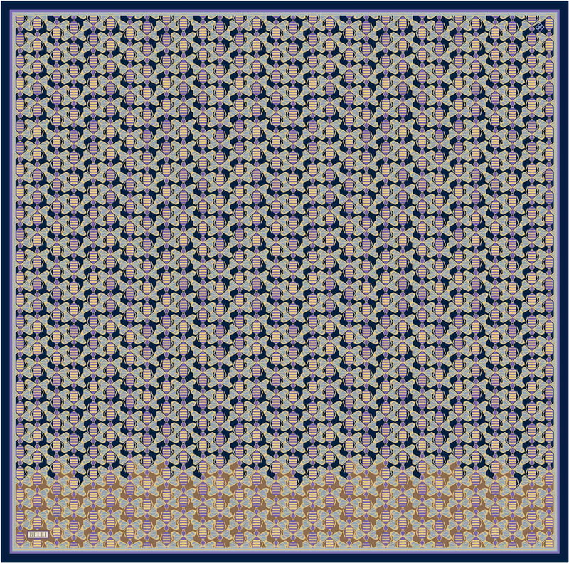 Lacivert Geometrik Desen %100 Twill İpek Eşarp 4403-83