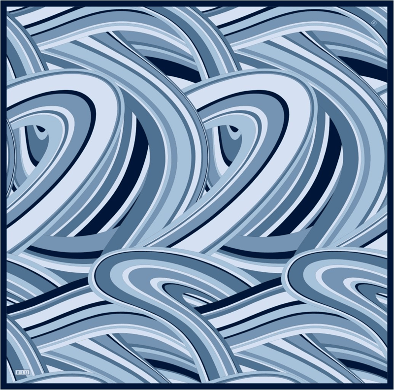 Lacivert Geometrik Desen %100 Twill İpek Eşarp 4311-05