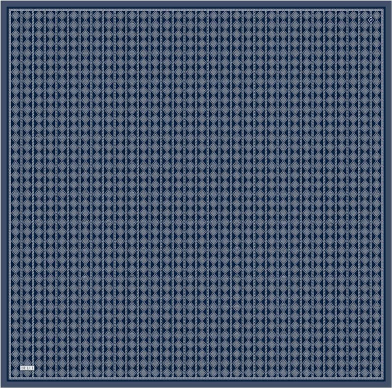 Lacivert Geometrik Desen %100 Twill İpek Eşarp 4425-90