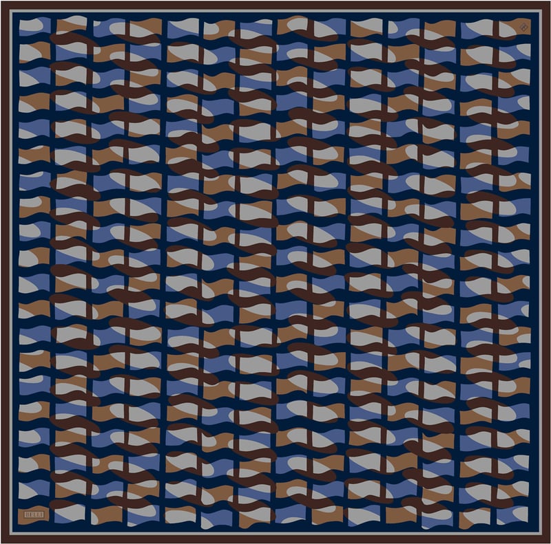 Lacivert Geometrik Desen %100 Twill İpek Eşarp 4420-07