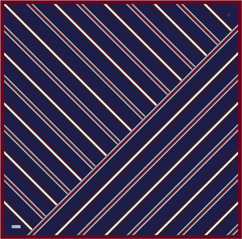 Lacivert Geometrik Desen %100 Twill İpek Eşarp 4405-53