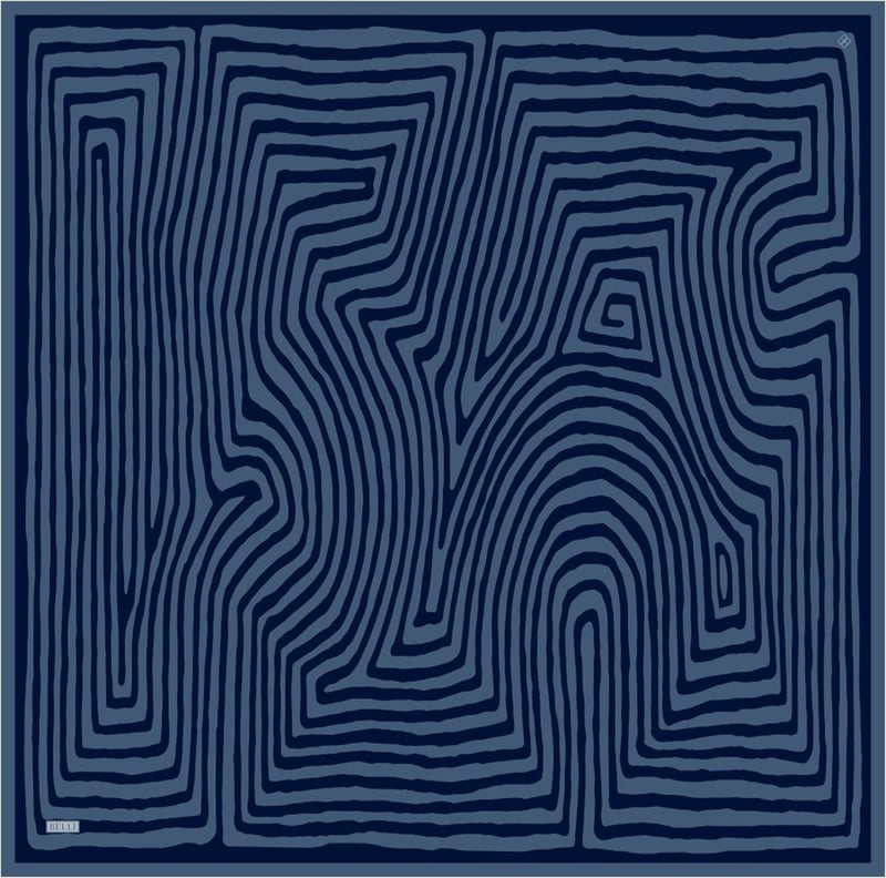 Lacivert Geometrik Desen %100 Twill İpek Eşarp 4325-52