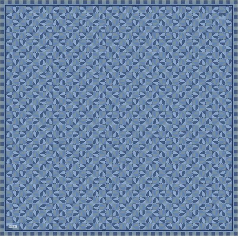 Lacivert  Obje Desen %100 Twill İpek Eşarp 4322-56