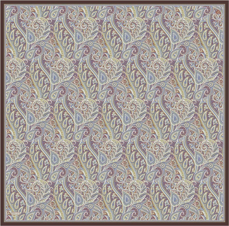 Lila Etnik Desen %100 Twill İpek Eşarp 4404-33