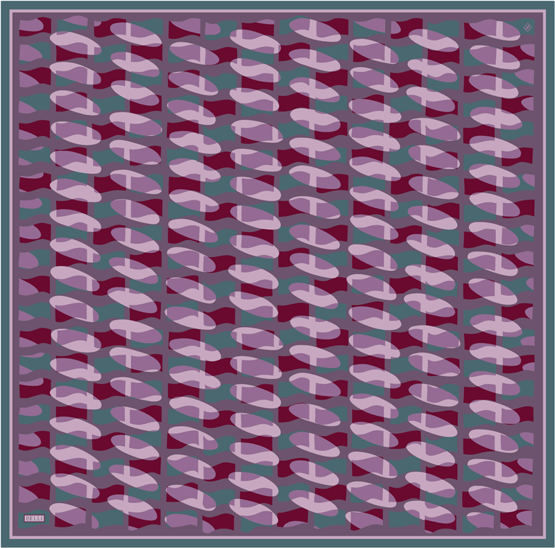 Lila Geometrik Desen %100 Twill İpek Eşarp 4420-84