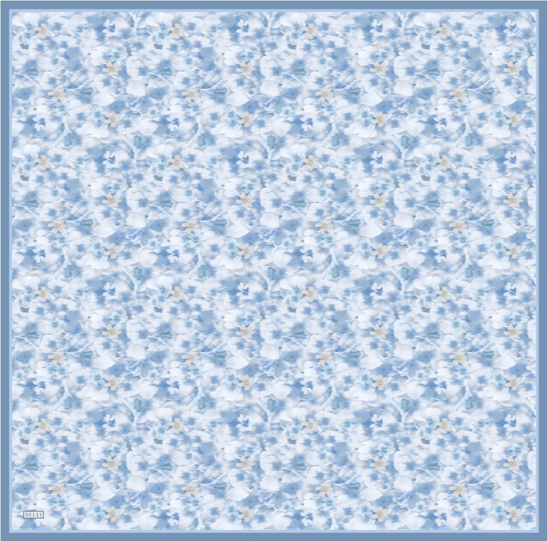 Mavi Çiçek Desen %100 Twill İpek Eşarp 4319-85