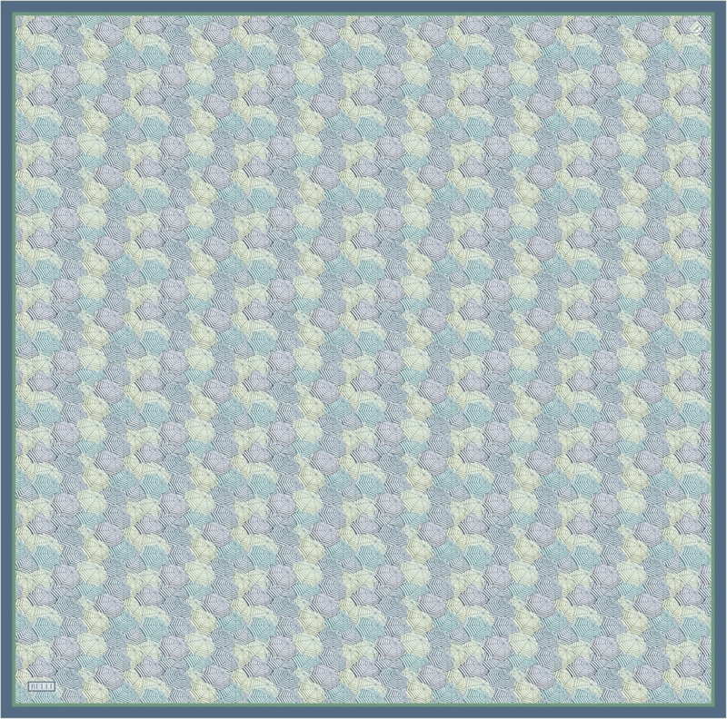 Mavi Çok Renkli Obje Desen %100 Twill İpek Eşarp 4313-51