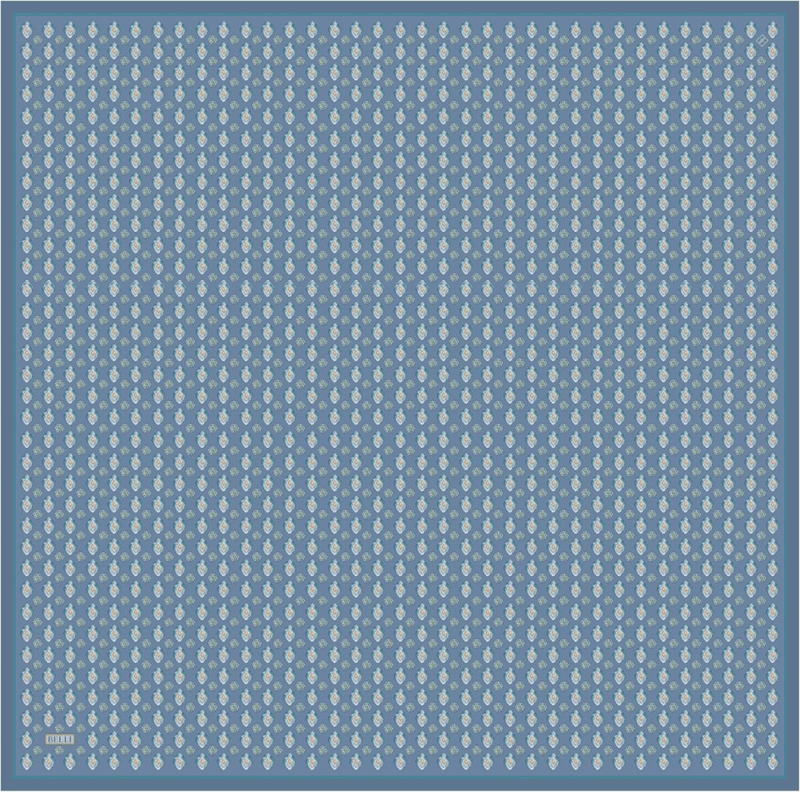 Mavi Etnik Desen %100 Twill İpek Eşarp 4308-82