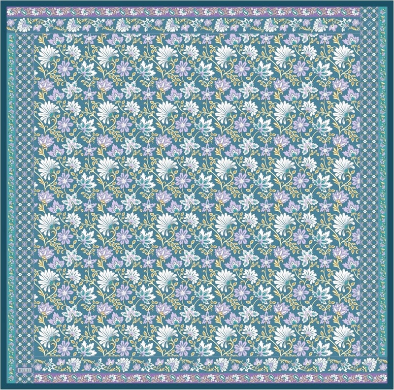 Mavi Etnik Desen %100 Twill İpek Eşarp 4314-52