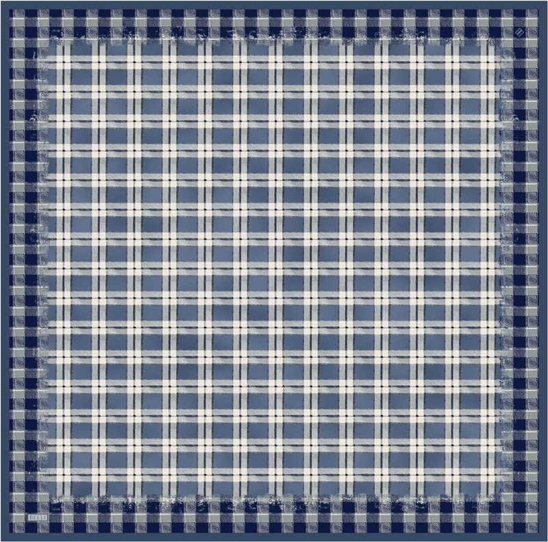 Mavi Geometrik Desen %100 Twill İpek Eşarp 4421-50