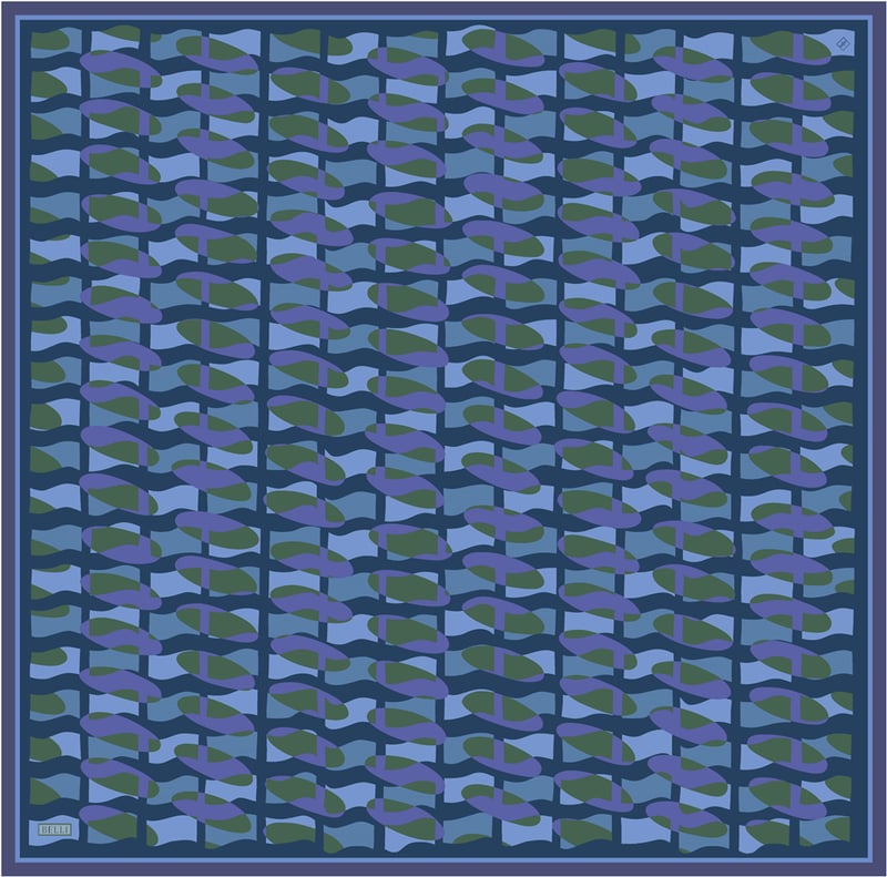 Mavi Geometrik Desen %100 Twill İpek Eşarp 4420-51