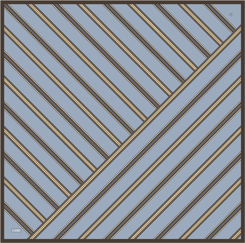 Mavi Geometrik Desen %100 Twill İpek Eşarp 4405-82
