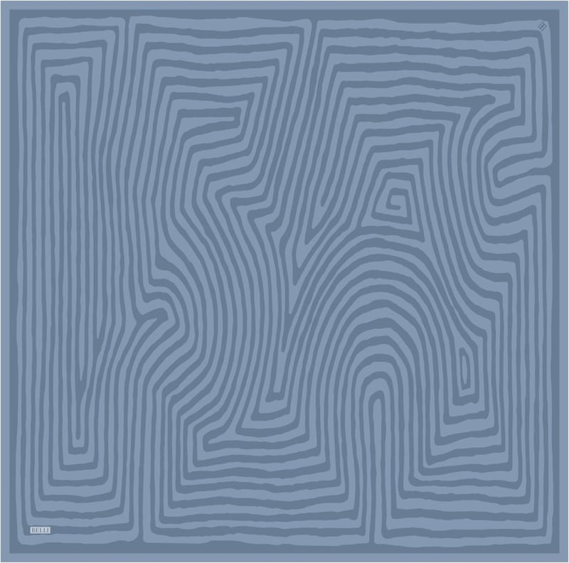 Mavi Geometrik Desen %100 Twill İpek Eşarp 4325-83