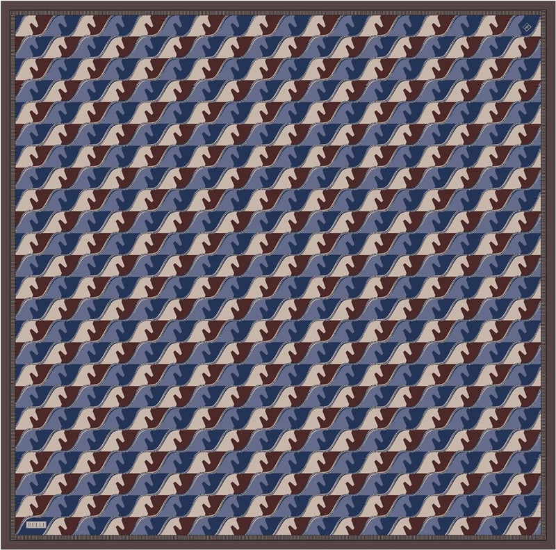 Mavi Geometrik Desen %100 Twill İpek Eşarp 4406-34