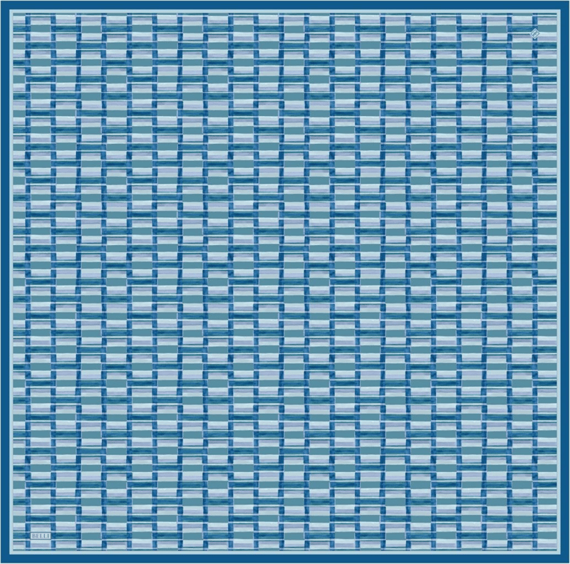 Mavi Geometrik Desen %100 Twill İpek Eşarp 4302-50
