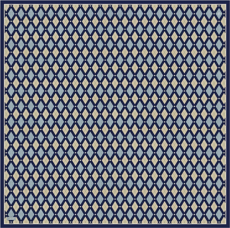 Mavi Geometrik Desen %100 Twill İpek Eşarp 4408-81
