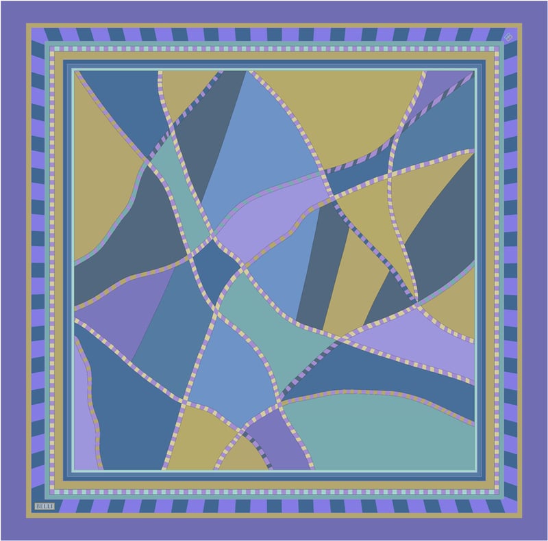 Mavi Geometrik Desen %100 Twill İpek Eşarp 4419-50