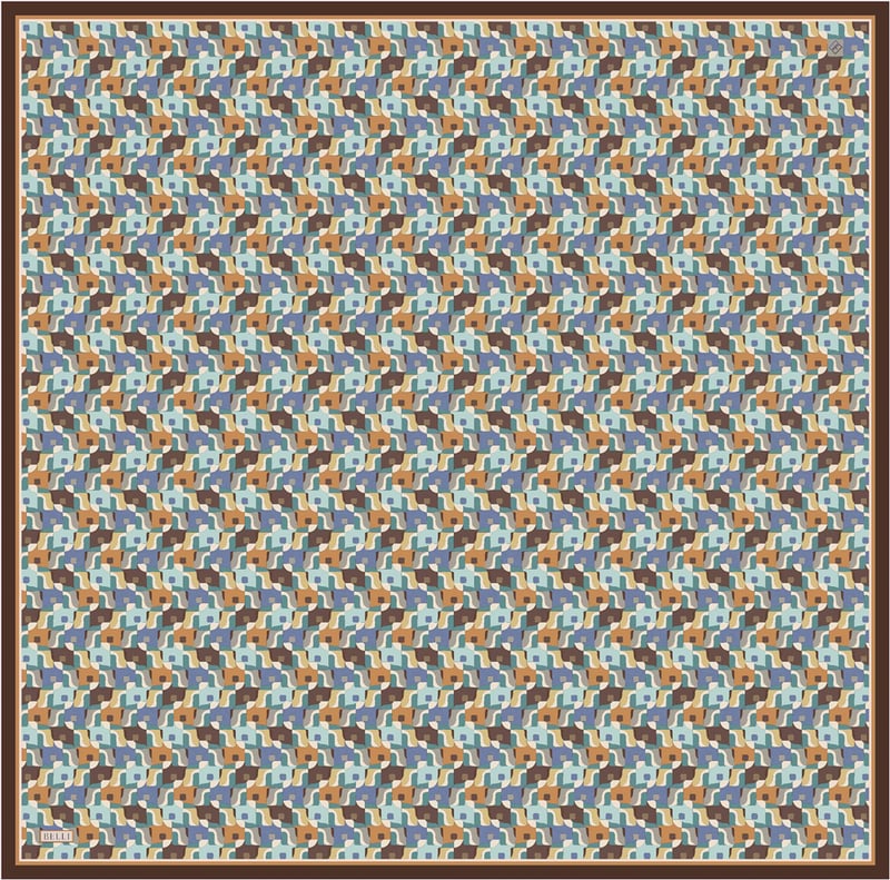 Mavi Geometrik Desen %100 Twill İpek Eşarp 4402-31