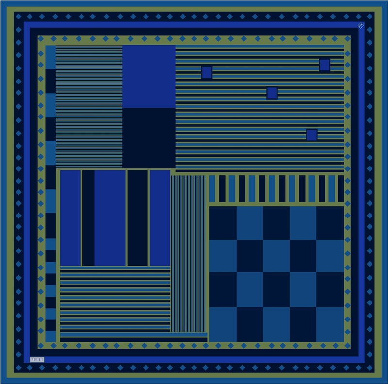 Mavi Geometrik Desen %100 Twill İpek Eşarp 4401-50